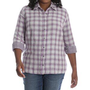 Lee Riders Women Cotton Plaid Button Y2K Shirt Medium Size Purple Long Sleeve